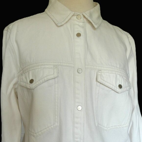 Mavi Gold Women's Long White Denim Shacket Jacket USA Size L - Picture 4 of 11